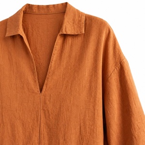 T-<span class=keywords><strong>shirt</strong></span> en coton et lin pour <span class=keywords><strong>femme</strong></span>, col en V, coupe décontractée, manches trois-quarts, couleur unie, haut d'été, style européen et américain 2026, tailles S-XXL - Product Image 4