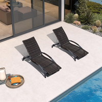 Chaise longue d'extérieur en rotin PE, dossier réglable, pour piscine, jardin, patio, plage - Vente flash