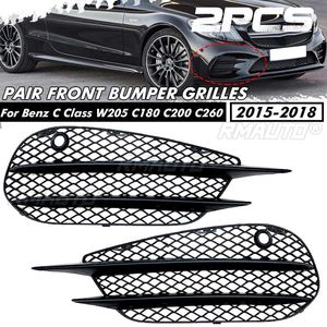 Pour Mercedes Benz Classe C W205 C180 C200 C260 2015 2016 2017 2018 Grille de pare-chocs avant noire, cache de phare antibrouillard - Product Image 1