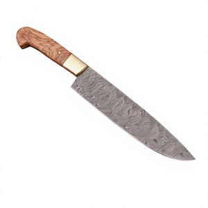 Couteau de chef en acier Damas fait main avec embout en laiton et manche en bois d'olivier ODM OEM 13 pouces - Product Image 1