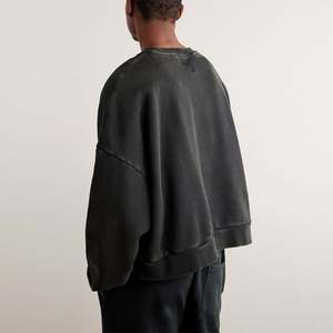 เสื้อสเวตเชิ้ตผ้าเกล็ดปลาเทอร์รี่สำหรับผู้ชาย, เสื้อโอเวอร์ไซส์ผ้าฝ้าย100% ฟอกลายครอปสีพื้นสำหรับฤดูหนาว - Product Image 3