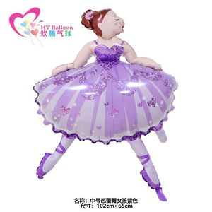 HT Balloon Ballet Girl Foil Balloon 102cmx65cm Pink Purple Cartoon <b>Birthday</b> Party <b>Decoration</b> - Product Image 2