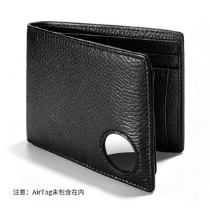 Portefeuille Homme en Cuir Véritable à Trois Volets avec Poche AirTag, Multiples Emplacements pour Cartes, Noir, Style Business Tendance, 4 Pouces - Product Image 2