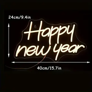 LED <b>Neon</b> <b>Sign</b> Happy New Year-Non-Waterproof Indoor Plastic Warm White <b>Light</b>-Up Wall Decor with Dimmable LED <b>Lights</b> for Home - Product Image 2