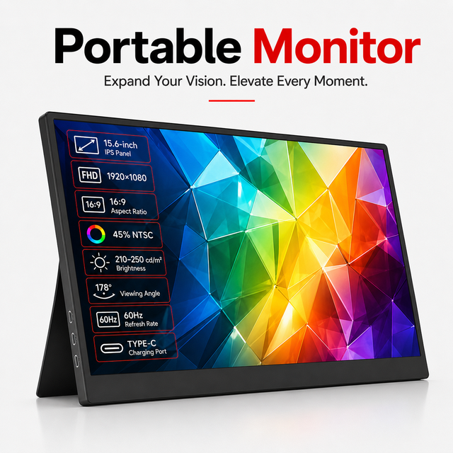 Manufacturer 15.6 Inch FHD 1920x1080 Monitor Built in Adjustable Stand Dual Speakers for Phone Laptop Gaming Portable Monitor