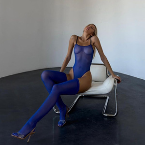 ชุดบอดี้สูทซีผ่านตาข่ายสีทึบแบบชิ้นเดียวชุดถักซีบอร์ดเร้าอารมณ์แบบใหม่ - Product Image 6