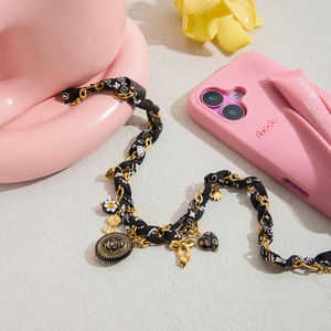 Retro <b>Black</b> <b>Heart</b> Flower Rope Necklace With Charms Stainless Steel Women's Jewelry Gift - Product Image 4