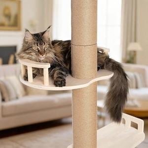 Plataforma de madera maciza para gatos con valla, diseño integrado de cama para gatos, postes de sisal resistentes al desgaste, área de descanso para mascotas. - Product Image 1