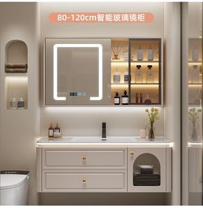 Mueble de Baño con Espejo y Lavabo, Nuevo Diseño que Ahorra Espacio, Mueble de Baño de Vidrio Impermeable - Product Image 2