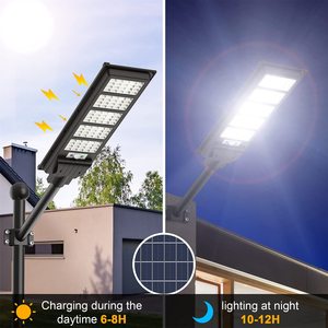 ไฟถนนพลังงานแสงอาทิตย์ 350W พร้อมเซ็นเซอร์ตรวจจับความเคลื่อนไหว ตั้งแต่พลบค่ำถึงรุ่งเช้า สำหรับสวน สนามหญ้า ไฟส่องสว่างพร้อมรีโมทคอนโทรล โคมไฟพลังงานแสงอาทิตย์สำหรับภายนอกอาคาร - Product Image 3