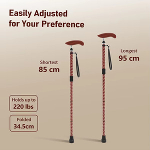 Folding Carbon Fiber Cane Printed Red Floral Pattern 4 Sections Anti Slip Rubber Tip <b>Walking</b> Stick For Outdoor Use - Product Image 3