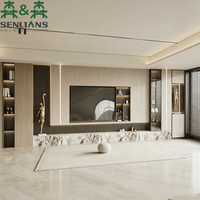 Mueble de TV Moderno Minimalista SLS con Panel Acanalado en Madera Clara, Consola Multimedia Integrada con Gabinete con Pantalla LED