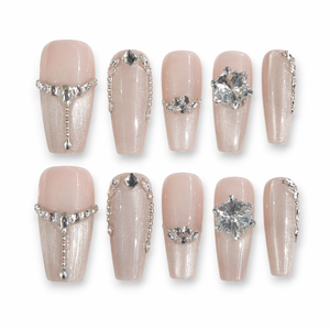 Uñas Postizas con Punta Francesa 3D con Logotipo Personalizado, Adorno de Diamantes, Cobertura Completa, Manicura Coffin para Dedos - Product Image 1