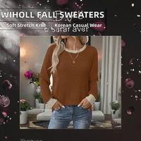 Pull décontracté à manches longues en tricot côtelé contrastant noir et blanc pour femme – Vente en gros usine