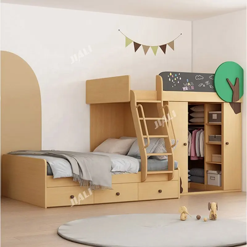 Produttore di Design originale camera da letto Set in legno per bambini piano di traino per bambini letto a castello a soppalco doppio per due bambini ragazzi