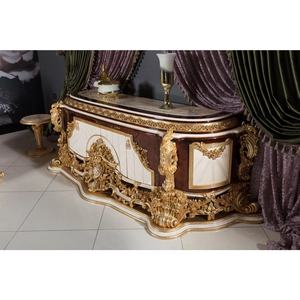 משפחת המלוכה אוכל חדר ריהוט סט יוקרה עתיק זהב מוצק עץ מגולף יין ארון עם זכוכית דלתות - Product Image 4