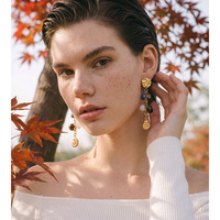 Boucles d'oreilles pendantes JINYOU 8018 Boho en acier inoxydable plaqué or PVD avec pierres naturelles, œil de tigre et coquillages perlés