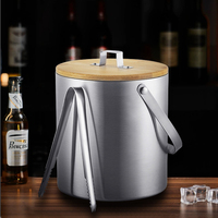 Seau à glace isotherme en acier inoxydable à double paroi avec couvercle en bois, refroidisseur de bouteilles de vin pour fêtes, personnalisable