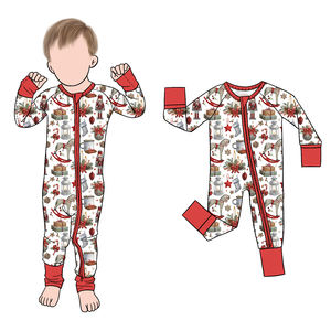 Personalizado <span class=keywords><strong>de</strong></span> moda Niño Navidad elementos impresos con pies <span class=keywords><strong>de</strong></span> bambú <span class=keywords><strong>de</strong></span> invierno infantil mono bebé dormir traje - Product Image 5