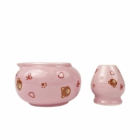 Ensemble de thé japonais en céramique rose, motif dessin animé mignon, tendance, décoratif, sûr pour les aliments (FDA), vente en gros, ensemble de bols à matcha, ensemble de tasses à thé girly