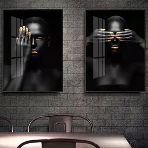 Design populaire africain noir beauté décoration murale peinture <span class=keywords><strong>moderne</strong></span> lumière luxe entrée porche cristal peinture - Product Image 1