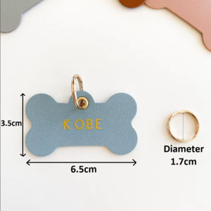 YY Stock Metal Pet Bone ID Tag Portable PU Leather Pet ID Tag Hanger Reutilizable <span class=keywords><strong>Dog</strong></span> Cat ID Badge - Product Image 3