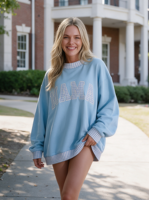 Sweatshirt Wanita Oversize Mockneck Garment Dyed 3D Puff Print Katun Fleece Pullover Jumper Atasan Kasual