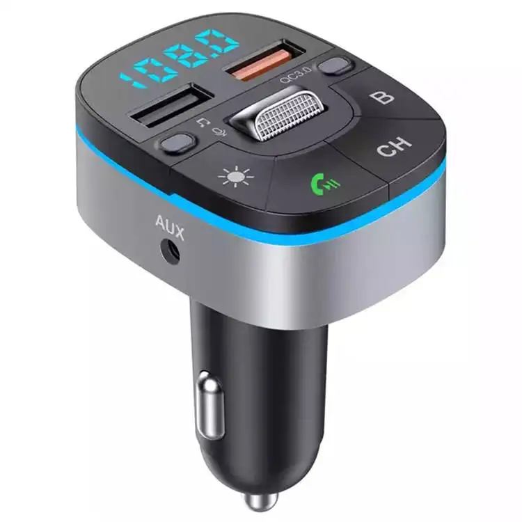 Novo carregador qc3.0 t75 usb duplo, carregamento rápido, 3.5mm, aux, áudio, grave, para carro, mp3 player, mãos livres, kit, sem fio, transmissor fm, para carro