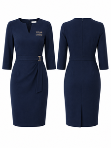 Vestidos de Trabajo Personalizados OEM ODM de Marca Privada para Mujer, Vestido Cruzado de Oficina, Corte Entallado, Ropa Formal Profesional para Negocios - Product Image 3