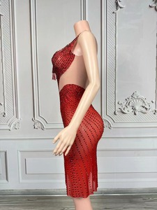 Costumes <span class=keywords><strong>de</strong></span> scène, boîtes <span class=keywords><strong>de</strong></span> nuit, bars, robes fendues à strass rouges, robes longues, costumes <span class=keywords><strong>de</strong></span> fête pour filles, groupes <span class=keywords><strong>de</strong></span> filles - Product Image 5