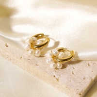 Joyería de moda fina resistente al agua, aro Huggie de acero inoxidable chapado en oro de 18 quilates con pendientes colgantes de perlas naturales extraíbles para mujer