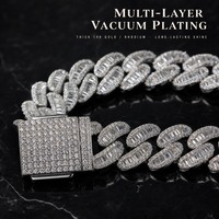 Chaîne cubaine de luxe 15 mm en laiton plaqué or avec zircon cubique pavé pour hommes, femmes et couples