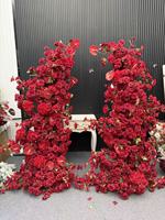 Arco de Flores Artificiales de Hortensias Rojas, Arreglo Floral Artificial de Hortensias y Orquídeas Rojas, Duradero, de Alta Calidad, para Bodas