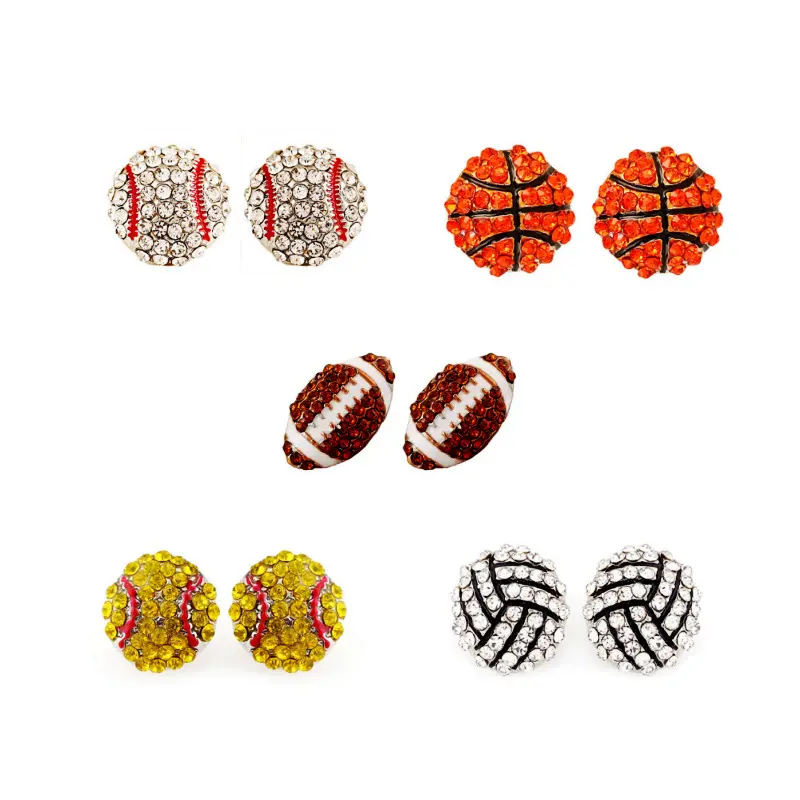 2023 New Sport basket pallavolo orecchini a bottone per le donne Bling Baseball Softball orecchini strass Crystal Ear Jewelry