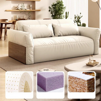 Cremeweißes Schlafsofa Multifunktionales Sofa Platzsparendes Ausziehbares Schlafsofa mit Massivholz-Akzenten für Wohnzimmer