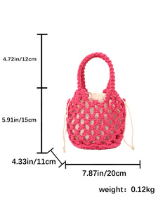 Bolso de mano tipo cubo para mujer, ligero y duradero, hecho a mano, de cuerda de algodón tejida, hueco, ideal para verano, playa, vacaciones y viajes. - Product Image 5