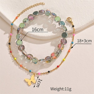 Bracelet à breloques vierges papillon, bijoux fantaisie personnalisables, perles colorées, pierres, double chaîne, bijoux en cristal pour femme - Product Image 6