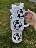 Gobelets isothermes de football en acier inoxydable de haute qualité de 40 oz, écologiques, avec paille, 18 couleurs, design strass brillant marron rose