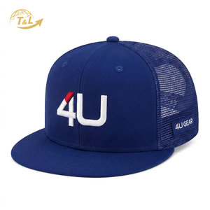 Gorra Trucker de Malla 4U GEAR, 6 Paneles, Visera Plana, Cierre a Presión, Transpirable, Ajustable, Unisex, Casual, Azul con Relieve, para las Cuatro Estaciones - Product Image 1