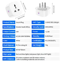 Prise intelligente Tuya pour l'Afrique du Sud, 16A 20A, avec moniteur de puissance, minuterie, contrôle vocal Alexa Google, contrôle de groupe, application de contrôle à distance