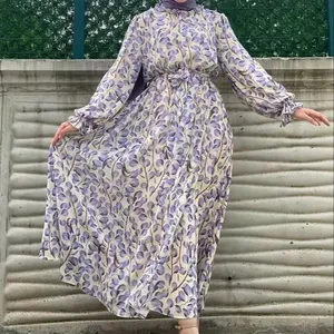 Abbigliamento musulmano Bicomfort abito in chiffon lungo musulmano abito da donna Casual tinta unita musulmano abito a maniche lunghe da donna