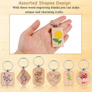 Porte-clés en bois vierge personnalisé, logo gravé OEM, supports en bois naturel non finis pour gravure laser DIY, vente en gros - Product Image 1