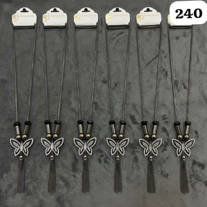 PingBling Collier long élégant avec pendentif papillon, détails en strass de cristal, pampille noire, plaqué argent antique, tendance - Product Image 3