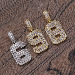 Arabic digital pendant, hip hop <b>copper</b> inlaid zircon trend personality 0-9 single digital pendant <b>chain</b> - Product Image 4