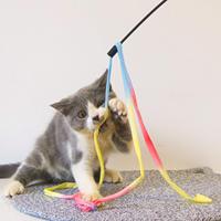 Tongkat Pancing Hewan Peliharaan, Tongkat Mainan Kucing Interaktif Tahan Gigitan Bulu Dapat Ditarik Pegangan Kayu