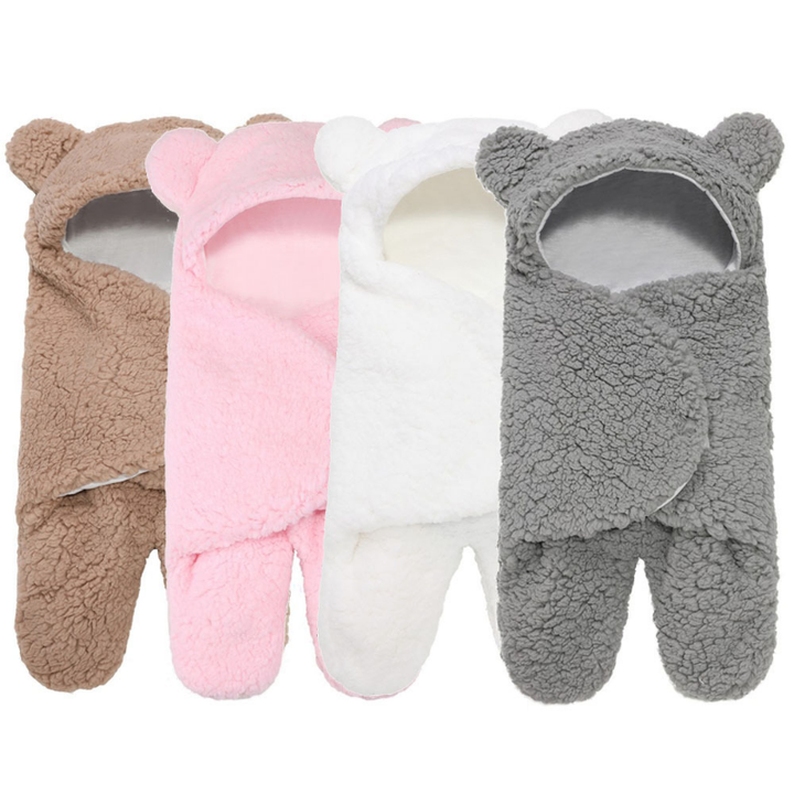 Winmany Baby Hooded Fleece Swaddle Blanket - Newborn Sleeping Bag Sack With Cartoon Design - 0-6 Months