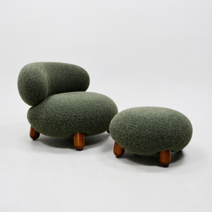 Fauteuil individuel vert crème moderne, style décontracté et tendance, en tissu bouclé, pour salon et chambre à coucher - Product Image 1