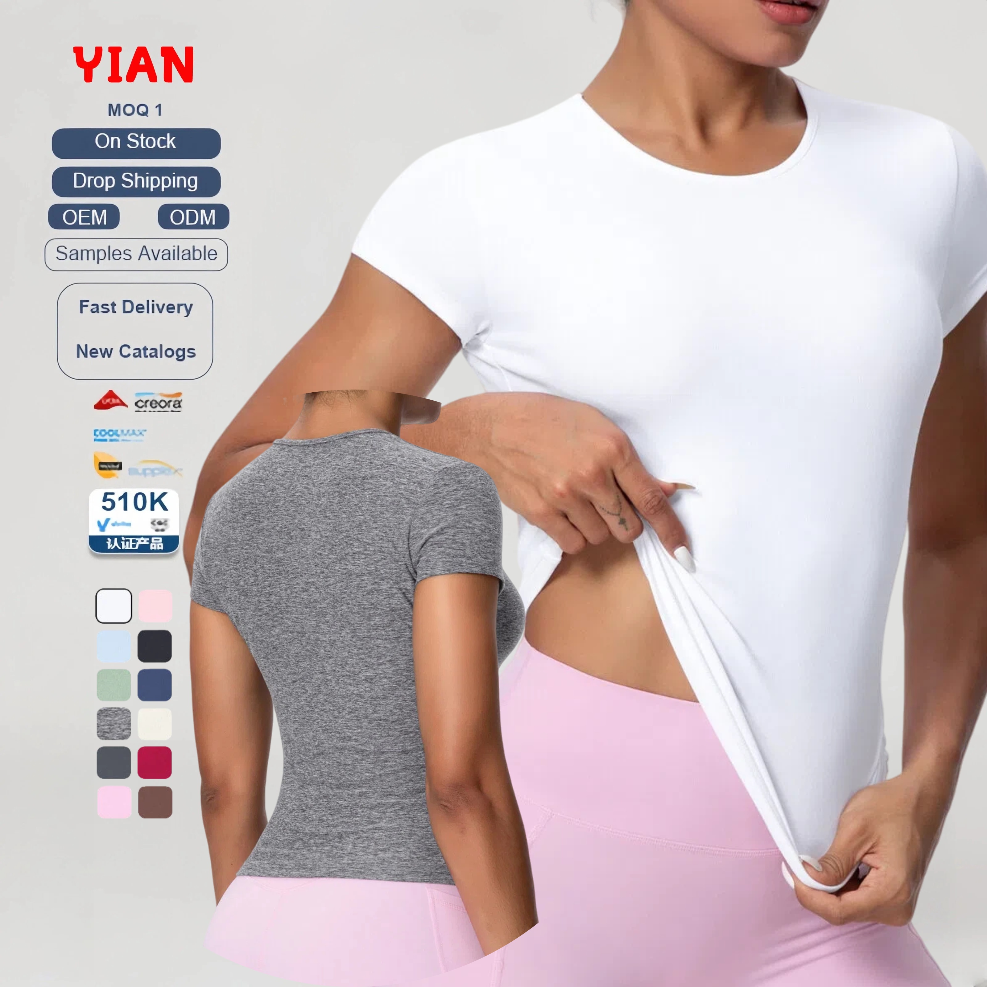 Fashion Women Slim-Fit Short Sleeves Yoga Top Solid Color Crew Neck Fitness Sports T-Shirt Plus Size Quick Dry Running Clothing