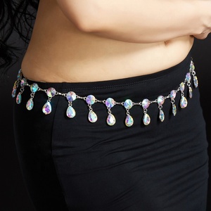 ELLE DANSES Danse Du Ventre Métal <span class=keywords><strong>Argent</strong></span> Couleur Goutte D'eau Forme Strass Hanche Taille Chaîne <span class=keywords><strong>Ceinture</strong></span> pour Danseuses Orientales - Product Image 2