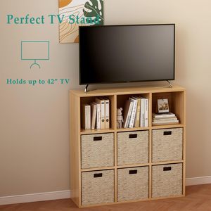 Estantería de Almacenamiento de 9 Cubos - Librería Abierta de Madera de 3 Niveles, Apta para el Hogar y la Oficina, Mueble de Exhibición de Roble - Product Image 4